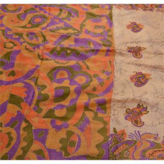 Tcw Antique Vintage Saree 100 Pure Silk Hand Embroidered Fabric Kantha Sari