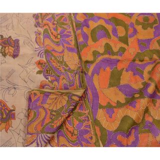 Tcw Antique Vintage Saree 100 Pure Silk Hand Embroidered Fabric Kantha Sari 3