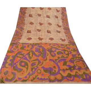 Tcw Antique Vintage Saree 100 Pure Silk Hand Embroidered Fabric Kantha Sari 4