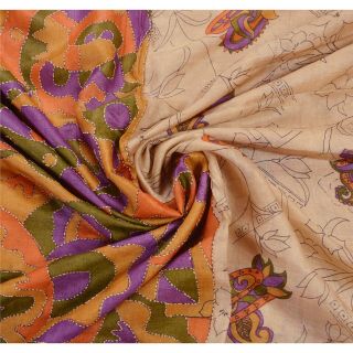 Tcw Antique Vintage Saree 100 Pure Silk Hand Embroidered Fabric Kantha Sari 5