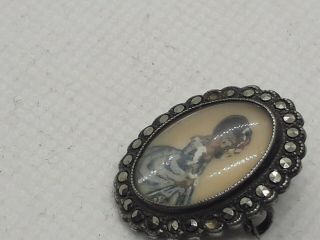 antique victorian silver hand painted brooch.  thomas l mott 2