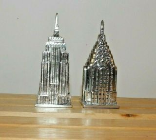 Godinger Silver Metal Chrysler Building & Empire State Salt & Pepper Shakers