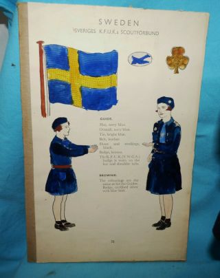 Antique 1920 - 30s COMPOSITION DOLL 1938 SWEDEN GIRL GUIDE SCOUT w page 13 
