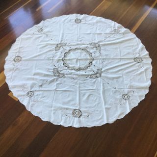 Tablecloth - Lace Circular - Vintage Round Tablecloth - 160cm - Cutwork On Fabric