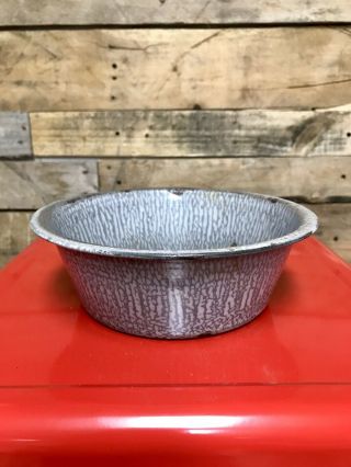 Vintage Metal Porcelain Enamel Bowl Gray,  Antique