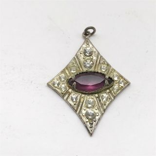 Antique Paste Set Amethyst Silver Metal Costume Jewelery Pendant For A Necklace
