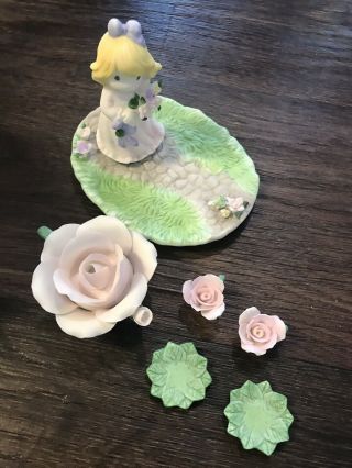 Precious Moments 1999 7 Piece Girl With Roses Mini Tea Set Rare Find Condit
