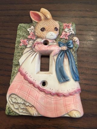 Vintage Ceramic Bunny With Flowers And Bow Light Switch Cover Plate