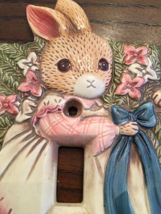 Vintage Ceramic BUNNY WITH FLOWERS AND BOW light Switch Cover Plate 2