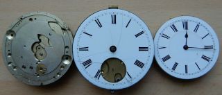 3 Antique Key Wind & Set Pocket Watch Movements For Spares