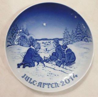 Bing & Grondahl 2014 Christmas Plate B&g Kids Sliding Sled Ride In The Snow