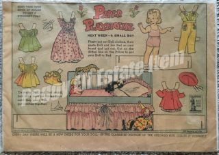 1942 " Paper Playhouse " Chicago Sun Sydicate Newspaper Paper Doll & Baby Bed