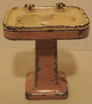 Old 1920s Tootsietoy Dollhouse Furniture Metal Bathroom Sink 2 Pc Casting