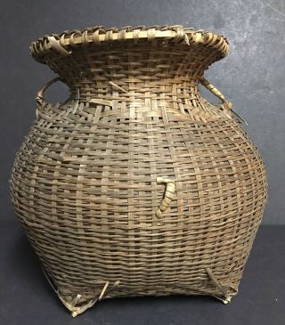 Antique/Vtg Hand Made Asian Wicker Creel Fishing Trap basket 10 