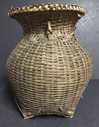 Antique/Vtg Hand Made Asian Wicker Creel Fishing Trap basket 10 