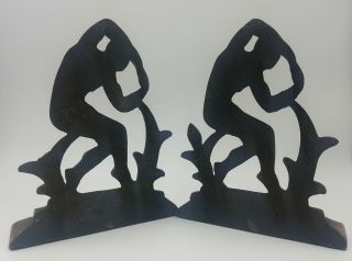 Vintage 1930s Art Deco Nude Male Pair Bookends Coppered Cast Iron 3
