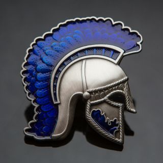 Antique Silver/Blue 3D Centurion Helmet Geocoin - Geocaching Roman 2