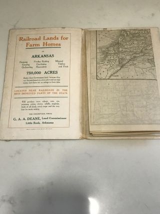 Antique Missouri Pacific Iron Mountain Railroad Pamphlet Map Of Arkansas Lands