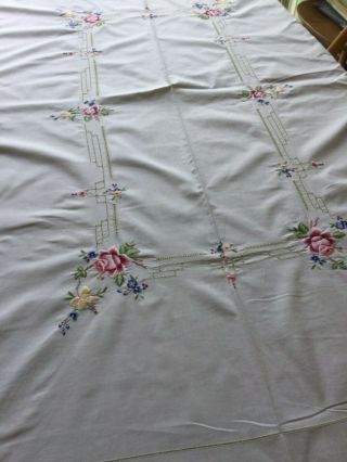 Vintage Embroidered Tablecloth 48” X 66”
