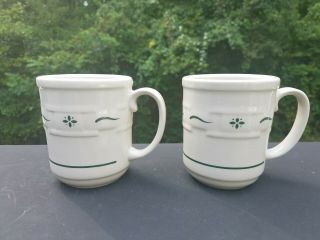 2 Longaberger Pottery Woven Traditions Heritage Green Coffee Cups Mugs 12oz Euc