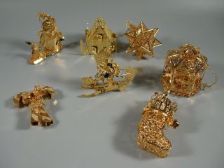 7 Danbury 2002 Gold Plated Christmas Winter Ornaments