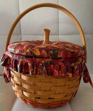 Longaberger 1995 Pumpkin Basket With Fabric Lid And Over The Edge Liner
