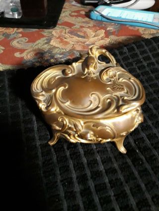 Rare Vintage Victorian Art Nouveau Jewelry Trinket Box,  Gold Guilded,  Antique,