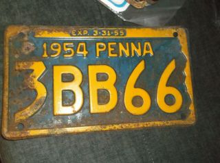 Antique Pennsylvania 1954 License Plate