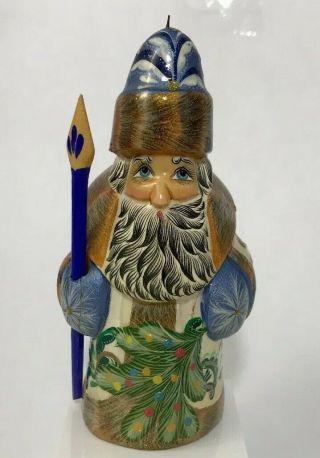 Hand Carved Russian Artist Signed Wood Lacquer Santa Ornament
