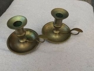 Vintage Brass Chamber Stick Candle Holders With Finger Ring & Thumb