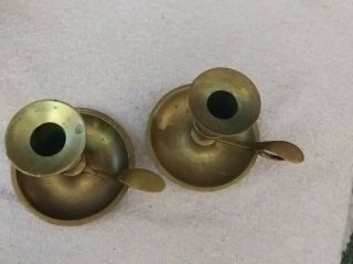 Vintage Brass Chamber Stick Candle Holders With Finger Ring & Thumb 2