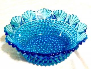 Imperial Glass Hobnail & Fan Antique Blue Console Bowl Non - Iridescent 642 1960s