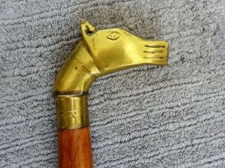 Vintage Wood & Brass Horse Head Handle End Walking Stick