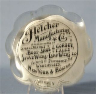 Vintage Fletcher Manufacturing Co.  Glass Advertising Paperweight