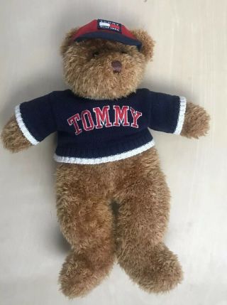 Vintage Tommy Hilfiger Brown Teddy Bear Stuffed Plush Red Hat Blue Sweater 16 "