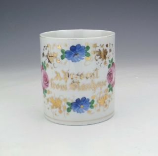 Antique German Porcelain Present From Stanhope - Hand Painted Flowers Tankard