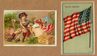 Patriotic Victorian Trade Cards American Flags Antique Advertising July 4,  1888