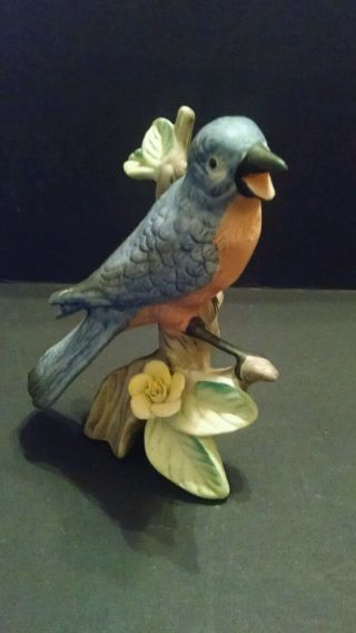 Vintage Porcelain Bluebird On A Floral Branch - - - 5 " Tall