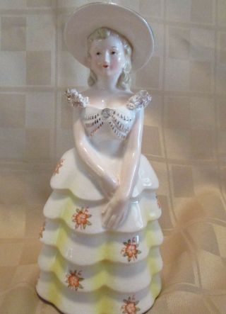 Vintage Southern Belle Lady Figurine Planter 6 1/4 " Tall