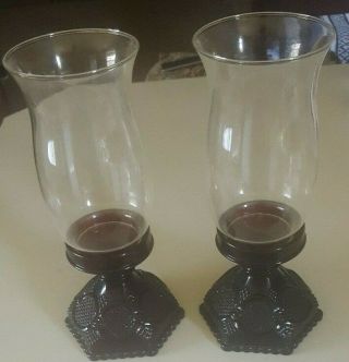 Vintage Pair Avon Cape Cod Ruby Red Glass Hurricane Candle Holders & Globes