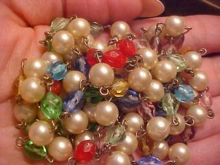 Antique Vintage Necklace Glass Bead Gold T Pearl Bead X Long W.  Germany 54 "