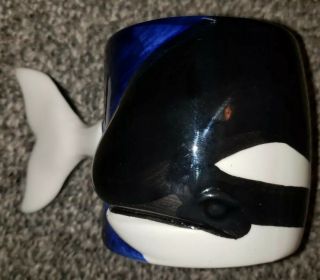1989 Sea World Shamu Whale Shaped Ceramic Coffee Mug Bergschrund Seattle Orca