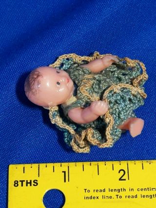 Hard Plastic Celluloid Antique Baby Doll Miniature Woven Dress Vtg Old 2 "