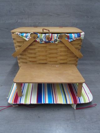 Large Longaberger Lidded Picnic Basket With Inserts Liners And Tray 2005
