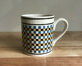 Winthrop & Swann Mochaware 4 " Blue Yellow Black Check Mug - England - Vguc