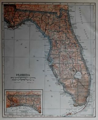 Antique1918 World Atlas Map Florida Fl & Connecticut Ct Conn World War Ww L@@k