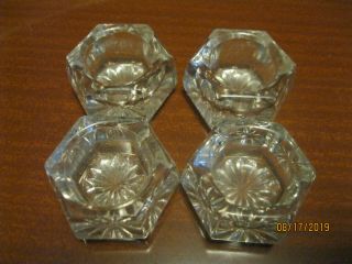 Antique Clear Cut Crystal Glass Set Of 4 Salt Cellars Table Vintage