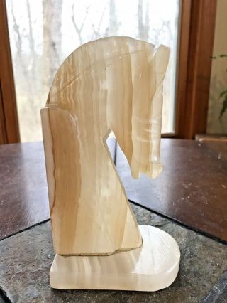 Vintage Alabaster Marble Hand Carved Stone Horse Head Bookend Figure