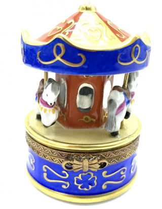 Elda Creations Limoges France Carousel Trinket Box Peint Main R.  M.  C.