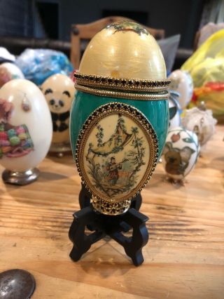 Vintage Oriental Japanese Chinese Painted Signed Egg Decor W/stand